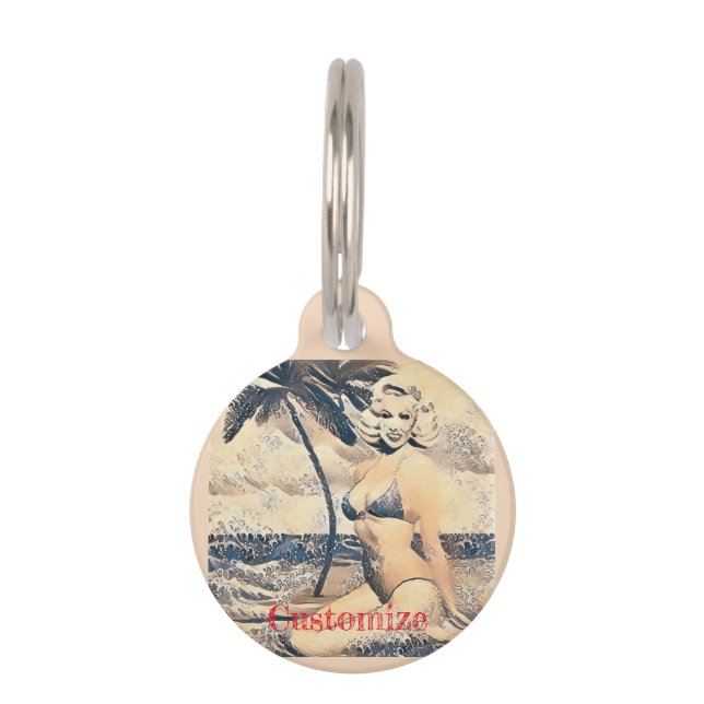 Kneeling Blonde Bikini Model Thunder_Cove Pet Tag (Front)