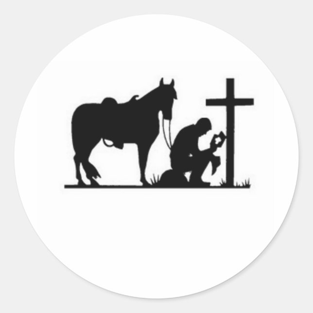 Kneeling Cowboy Classic Round Sticker (Front)