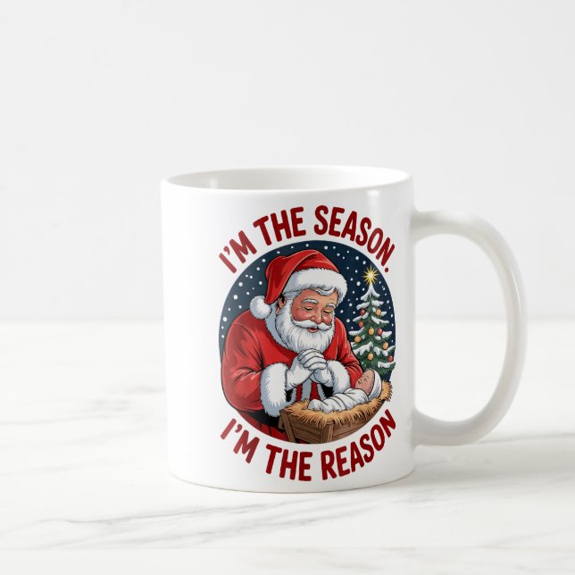 Kneeling Santa Baby Jesus Christmas I'm Season Rea Coffee Mug (Right)