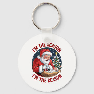 Kneeling Santa Baby Jesus Christmas I'm Season Rea Key Ring