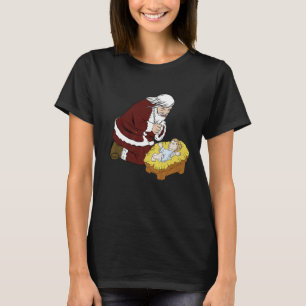 Kneeling Santa Claus With Baby Jesus T- Christmas T-Shirt