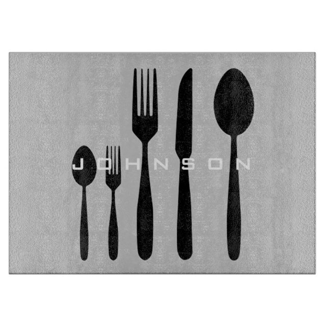Knife and Fork Cutting Board with Custom Name (Front)