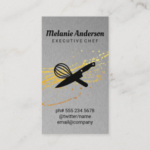 Knife and Whisk Metallic Gold Spatter Business Card