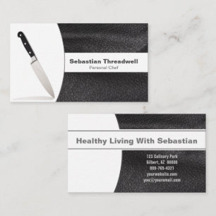 Knife& Black Leather Background Replaceable Photo Business Card