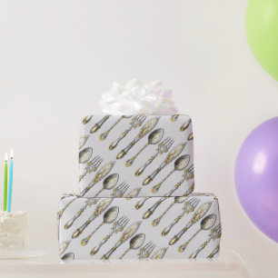 Knife fork spoon dinner cutlery pattern wrapping paper