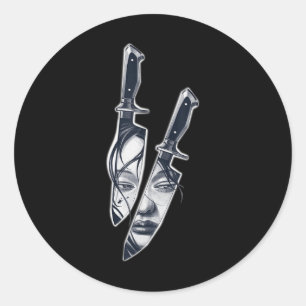 Knife Girl Tattoo Classic Round Sticker