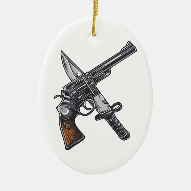 knife gun ceramic tree decoration (Front)