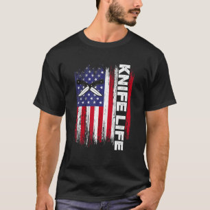 Knife Life US Flag Knifeaholic Knives Collecting T-Shirt