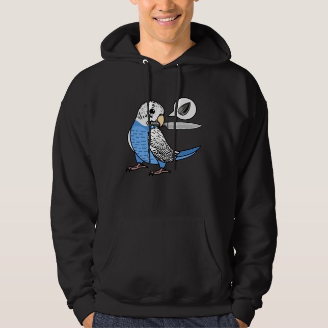 Knife Parrot Wants Seeds I Blue Budgie Budgerigar Hoodie (Front)