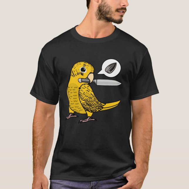 Knife Parrot Wants Seeds I Yellow Lutino Budgie Bu T-Shirt (Front)