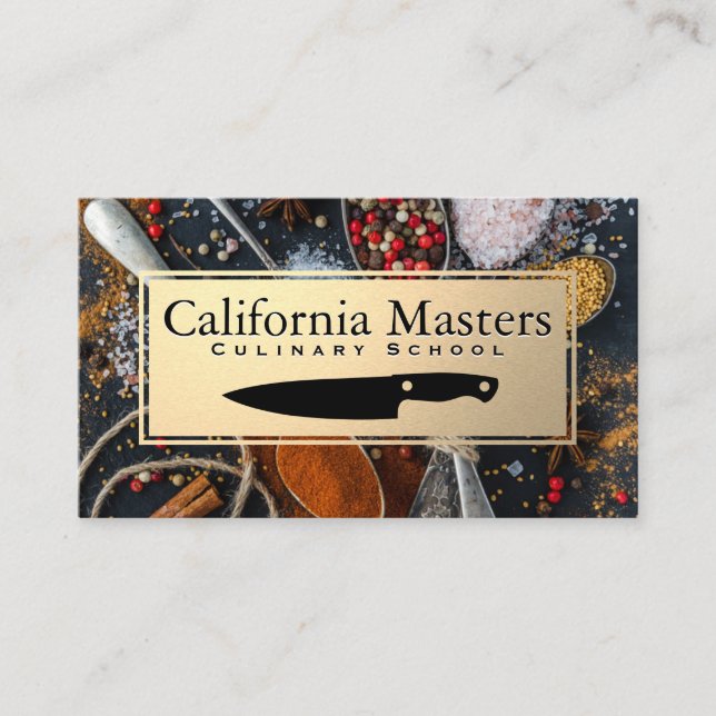 Knife | Spoons and Spices | Gold Frame Business Card (Front)