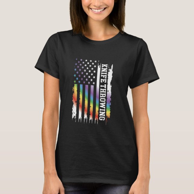 Knife Throwing United States Distressed Rainbow w  T-Shirt (Front)