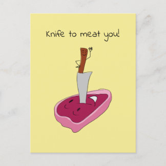 "Knife to meat you!" Cute Off-beat Humour Postcard