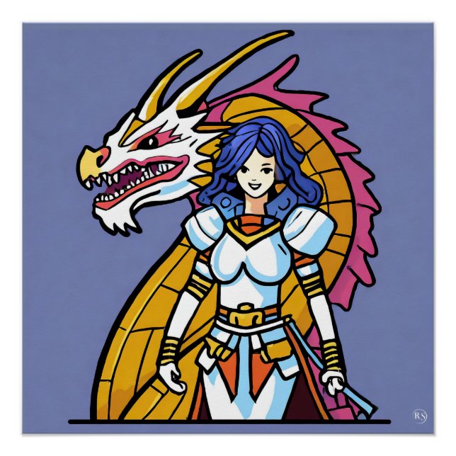 Knight And Dragon Glossy Poster (Front)