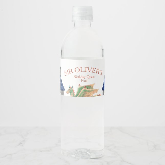 Knight and Dragon Water Bottle Label (Front)