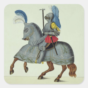 Knight and horse in armour, plate from 'A History Square Sticker
