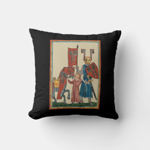 Knight and Squire, 14th Century Mediaeval Art Cushion