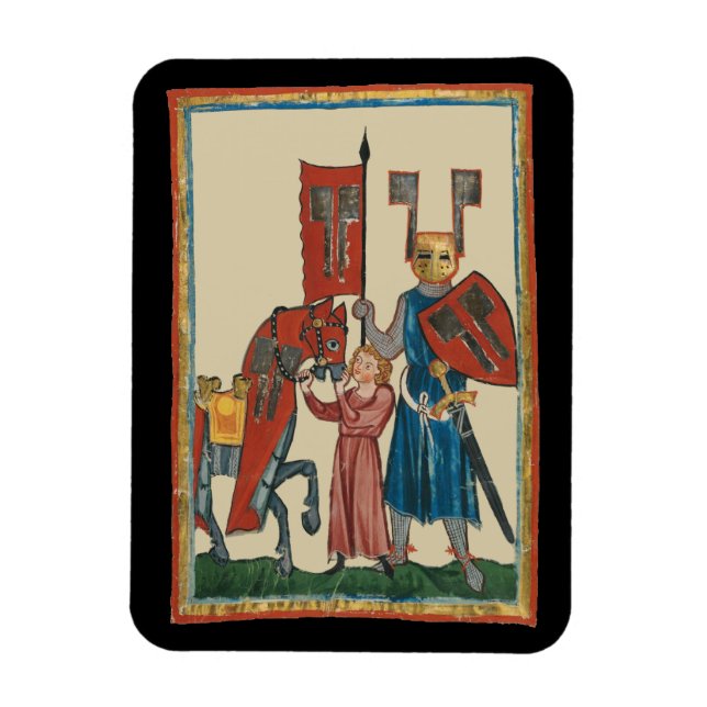 Knight and Squire, 14th Century Mediaeval Art Magnet (Vertical)