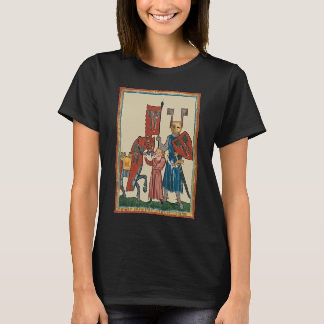 Knight and Squire, 14th Century Mediaeval Art T-Shirt (Front)