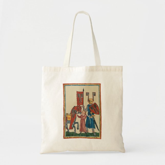 Knight and Squire, 14th Century Mediaeval Art Tote Bag (Front)
