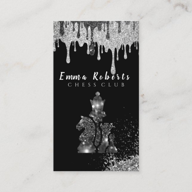 Knight Chess Piece - Faux Silver Foil  Business Card (Front)