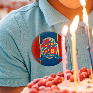 Knight crest birthday age button pin