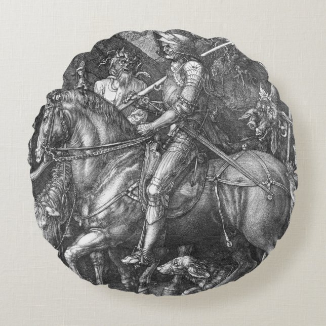 Knight, Death and the Devil, 1513 (engraving) Round Cushion (Front)