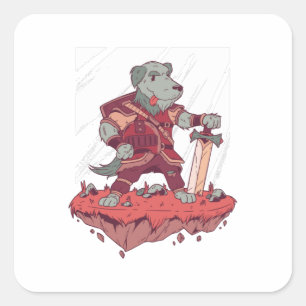 Knight Dog Cartoon Design Square Sticker