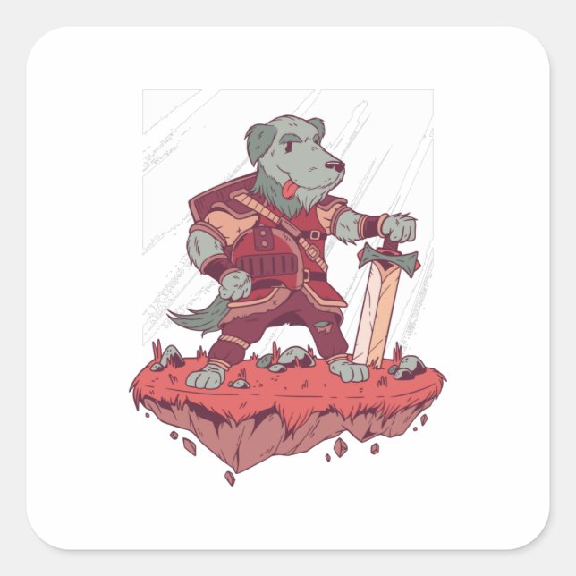 Knight Dog Cartoon Design Square Sticker (Front)