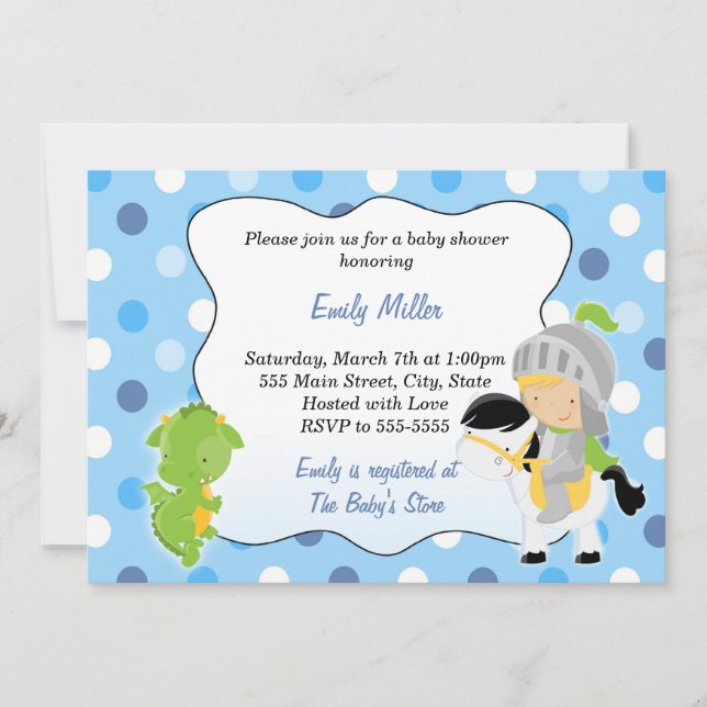 Knight Dragon Baby Boy Shower Invitation (Front)
