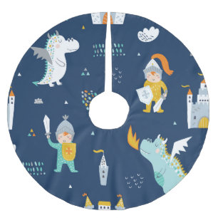 Knight Dragon Castle Childish Pattern Brushed Polyester Tree Skirt
