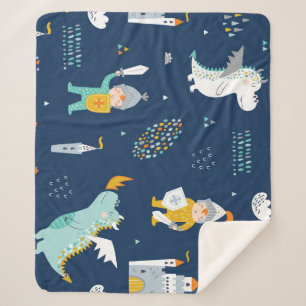 Knight Dragon Castle Childish Pattern Sherpa Blanket