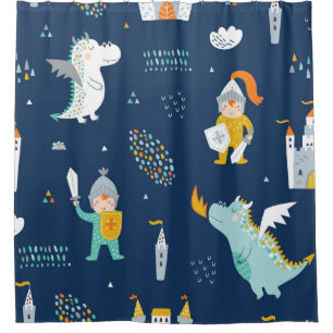 Knight Dragon Castle Childish Pattern Shower Curtain