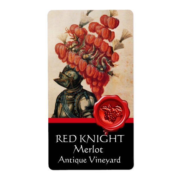 KNIGHT HELMET WITH RED FEATHERS AND WAX SEAL Wine (Front)