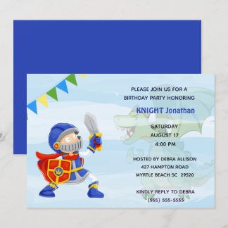 Knight In Armour Dragon Birthday Party Invitation