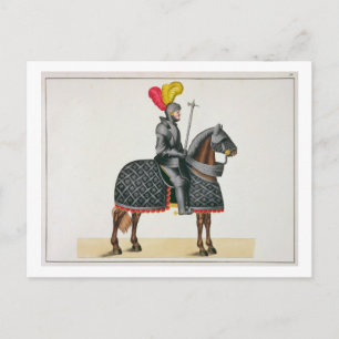 Knight in armour on his horse, plate from 'A Histo Postcard