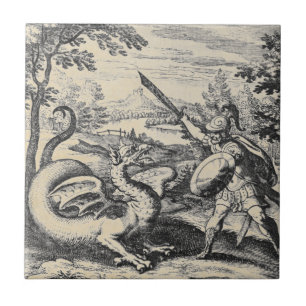 Knight in Armour Slaying the Dragon Tile