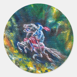KNIGHT LANCELOT ,HORSE RIDING IN GREEN FOREST CLASSIC ROUND STICKER