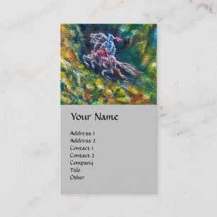 KNIGHT LANCELOT ,HORSE RIDING IN GREEN FOREST Grey Business Card