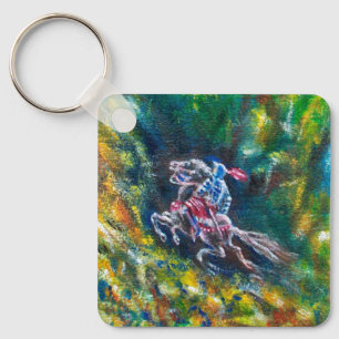 KNIGHT LANCELOT ,HORSE RIDING IN GREEN FOREST KEY RING