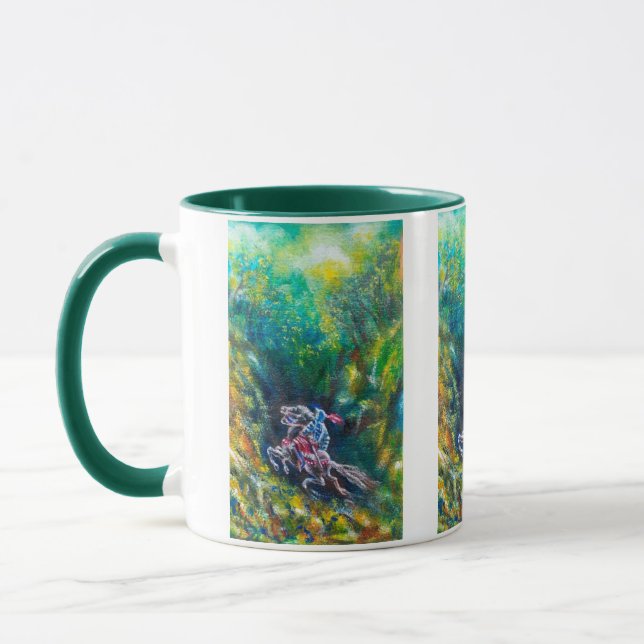 KNIGHT LANCELOT ,HORSE RIDING IN GREEN FOREST MUG (Left)