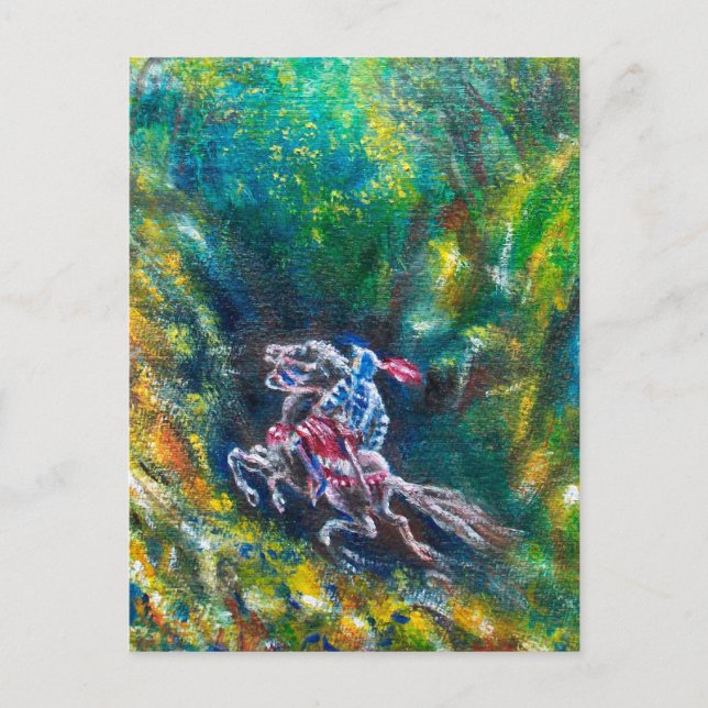 KNIGHT LANCELOT ,HORSE RIDING IN GREEN FOREST POSTCARD (Front)
