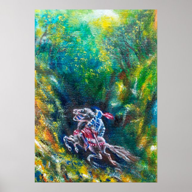 KNIGHT LANCELOT ,HORSE RIDING IN GREEN FOREST POSTER (Front)