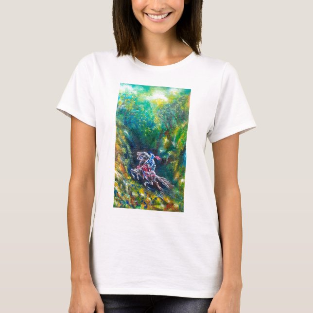 KNIGHT LANCELOT ,HORSE RIDING IN GREEN FOREST T-Shirt (Front)