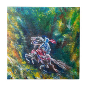 KNIGHT LANCELOT ,HORSE RIDING IN GREEN FOREST TILE