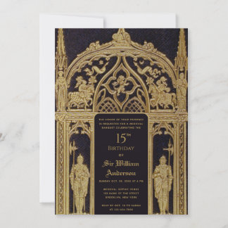 Knight Mediaeval Themed Birthday Black Gold Gothic Invitation