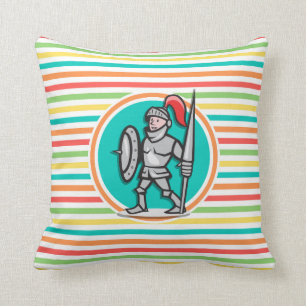 Knight on Bright Rainbow Stripes Cushion