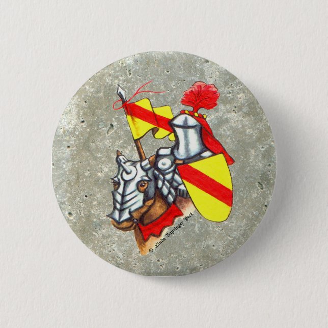 Knight on Horse Red Yellow Art 6 Cm Round Badge (Front)