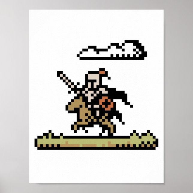 Knight On Horseback 8-Bit Pixel Art Poster (Front)
