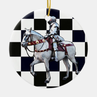 Knight on white horse with Chess board Ceramic Tree Decoration